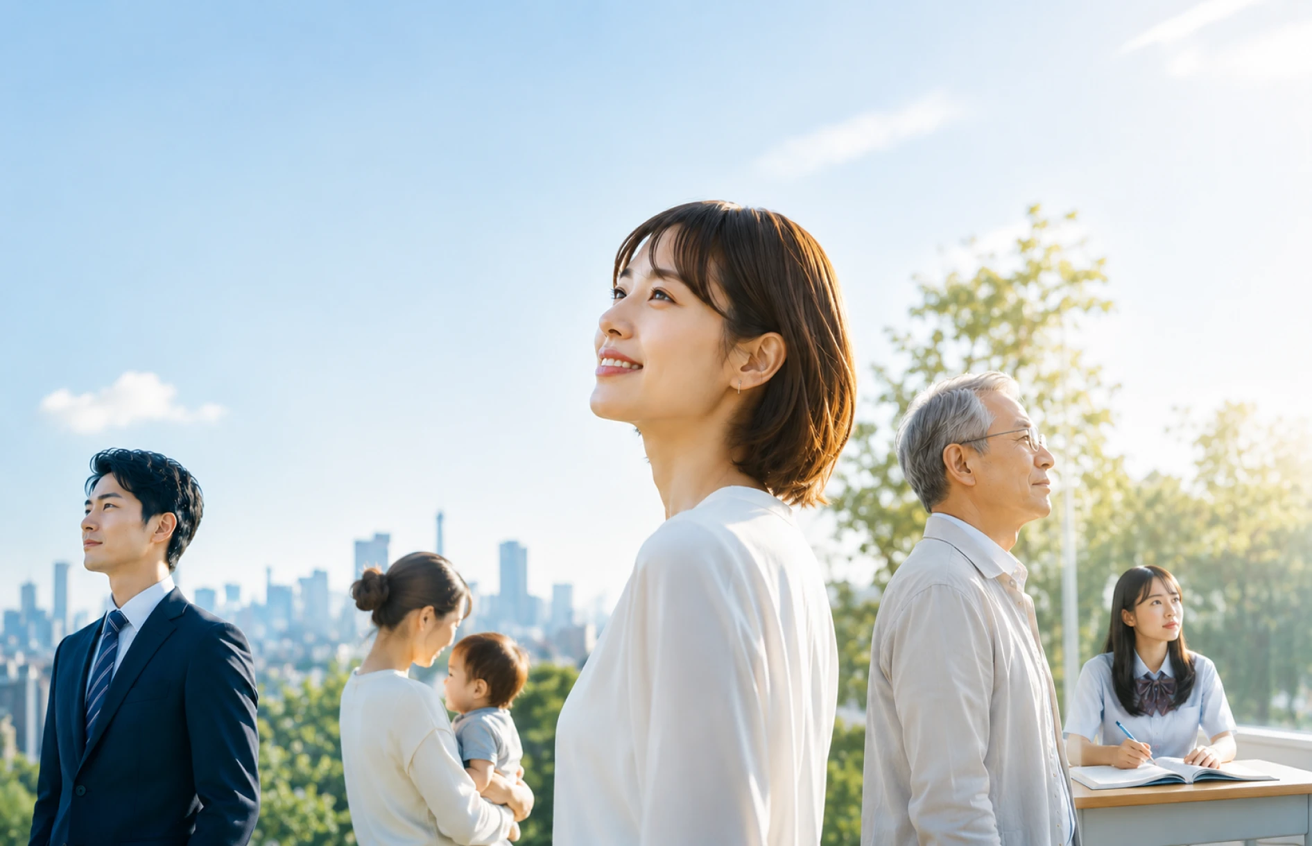 街を見渡す様々な世代の人々